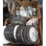 A COLLECTION OF BAKELITE CASED SCHOOL CLOCKS, others similar and a quantity of glass dial glasses