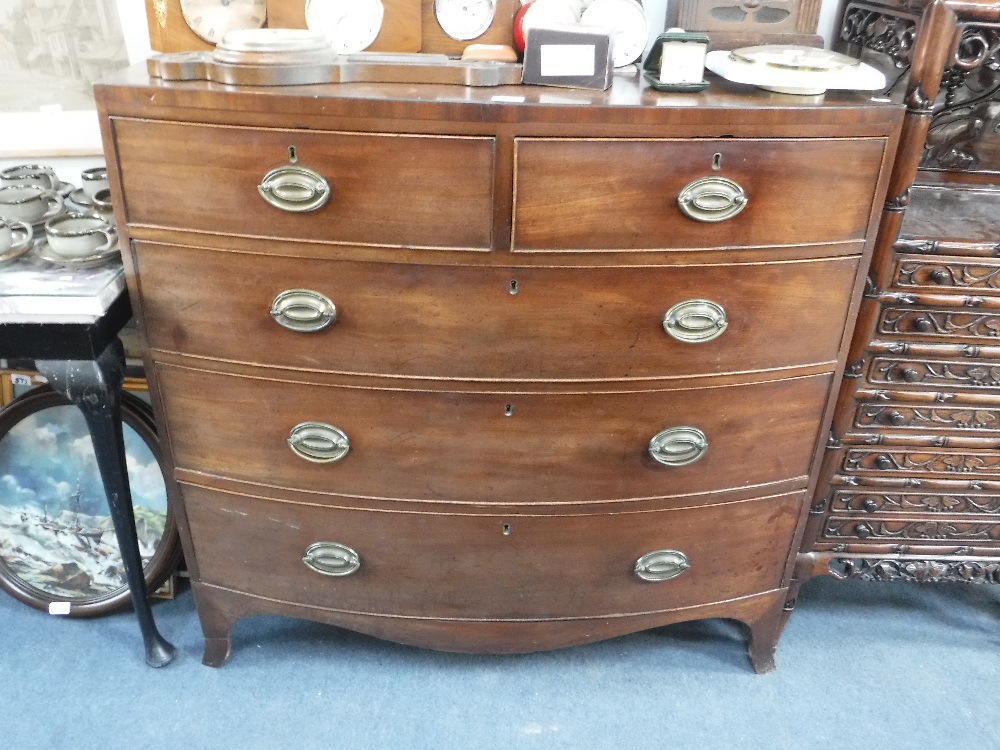 A GEORGE III MAHOGANY BOWFRONTED CHEST OF DRAWERS 41" high x 42" wide