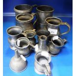 A QUANTITY OF PEWTER MUGS and similar items