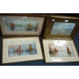 THREE MARITIME WATERCOLOURS and a watercolour of a heathland scene
