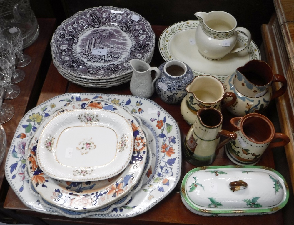 A 19TH CENTURY MASON'S IRONSTONE MEAT PLATE and similar ceramics to include Torquay ware