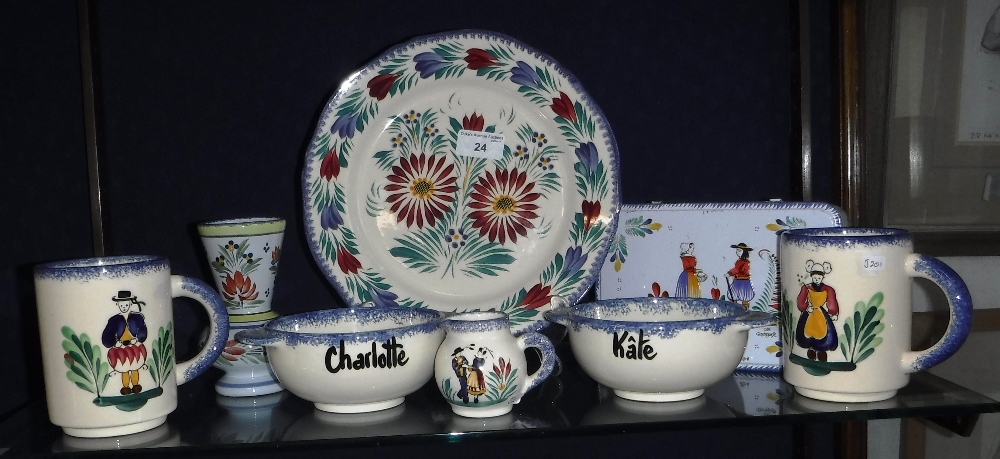 A COLLECTION OF QUIMPER POTTERY and other items