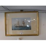 A 19TH CENTURY NEOPOLITAN SCHOOL GUILLOCHE PAINTING of a two panel steam ship with sails