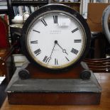 A VICTORIAN MANTEL CLOCK in a walnut and ebonised case, the white enamel dial inscribed '