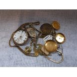 A COLLECTION OF GOLD AND YELLOW METAL WATCH PARTS including watch backs, cases, straps, chains etc