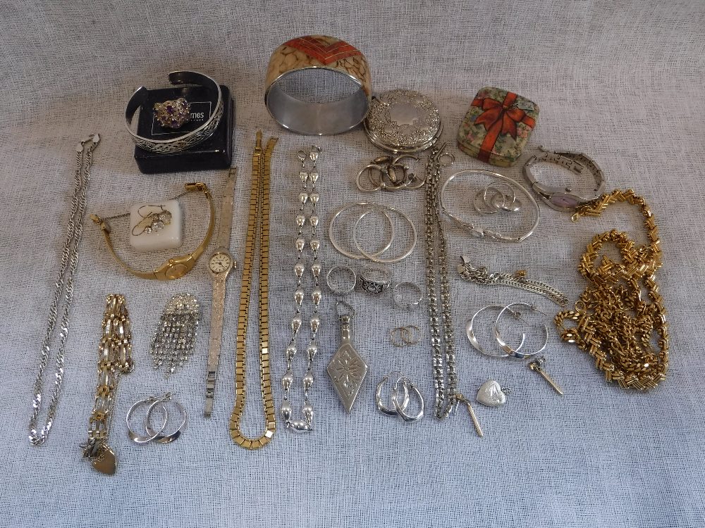 A LARGE QUANTITY OF MODERN SILVER-SET JEWELLERY including a coral veneered bracelet