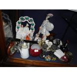 A VICTORIAN STAFFORDSHIRE FIGURE 'Wallis', two others and a collection of decorative items
