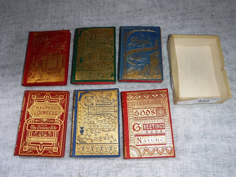 A SET OF SIX MINIATURE VICTORIAN BOOKS, pub. London, Walter Scott, circa 1880 with decorative gilt