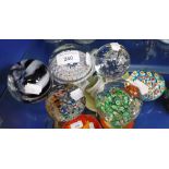 A COLLECTION OF ASSORTED PAPERWEIGHTS including a weight with multiple floral canes