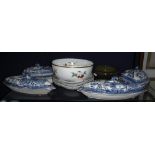 A VICTORIAN BLUE AND WHITE WILLOW PATTERN SUPPER SET and other ceramics