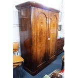 A VICTORIAN FIGURED WALNUT WARDROBE, with semi-fitted interior 78.5" high x 56" wide
