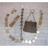A THRUPENNY PIECE JEWELLERY SUITE comprising necklace, bracelet and earrings and other items of