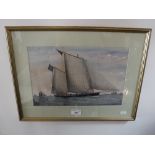 A NAIVE 19TH CENTURY WATERCOLOUR of a sailing boat, 'Regina'