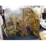 A LARGE 19TH CENTURY SCRAP SCREEN, decorated on one side with 19th century scraps, with fabric to