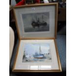 SYDNEY CARDEW: 'Fishing Boats', watercolour and another similar by the same artist