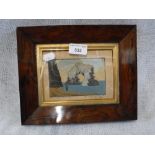 A 19TH CENTURY SAND PICTURE 'The Arched Rock, Freshwater', in rosewood frame