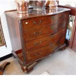 A GEORGE III MAHOGANY SERPENTINE FRONTED CHEST OF DRAWERS 35" high x 42" wide
