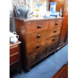 A 19TH CENTURY FIGURED MAHOGANY CHEST OF DRAWERS with ebonised knobs 43.5" high x 46" wide