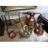 A 19TH CENTURY BRASS TOPPED TRIVIT and a collection of similar metalware