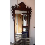 A LARGE GEORGE III MAHOGANY FRAMED WALL MIRROR WITH INLAID SHELL DECORATION 64" high x 22.5" wide (