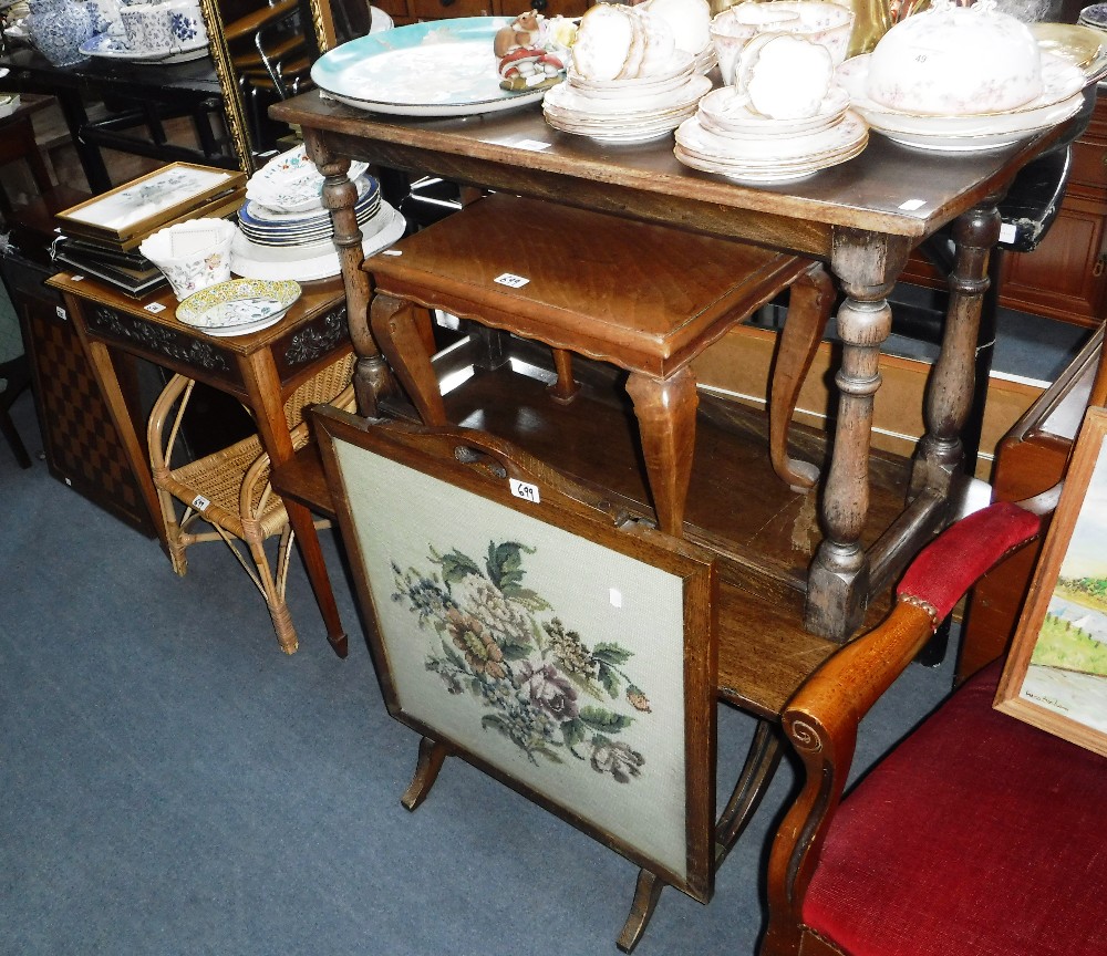 AN OAK OCCASIONAL TABLE, an Edwardian window table and a collection of small items of furniture (