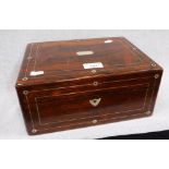 A 19TH CENTURY ROSEWOOD DRESSING BOX with fitted interior