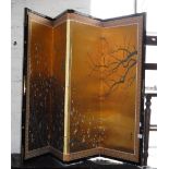 A FOUR FOLD JAPANESE SCREEN, with hand-painted blossom on a gilt background