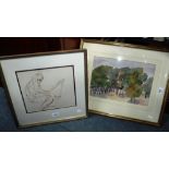 ROLAND VIVIAN PITCHFORTH 1895-1982: Art student drawing and a watercolour, indistinctly signed