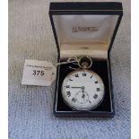 A GENTLEMAN'S SILVER OPEN-FACE POCKET WATCH, the white enamel dial with Roman numerals and