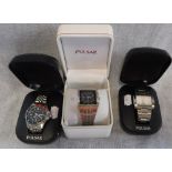 PULSAR: THREE GENTLEMAN'S MODERN WRISTWATCHES in original presentation cases