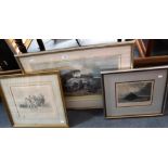 A SIGNED PRINT AFTER DAVID SHEPHERD 'Elephant Seals' and two 19th century prints