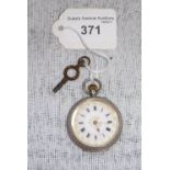 AN ENGRAVED SILVER-CASED FOB WATCH with gilt and white enamel dial