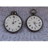 TWO SILVER-CASED POCKET WATCHES, both with floral engraved cases