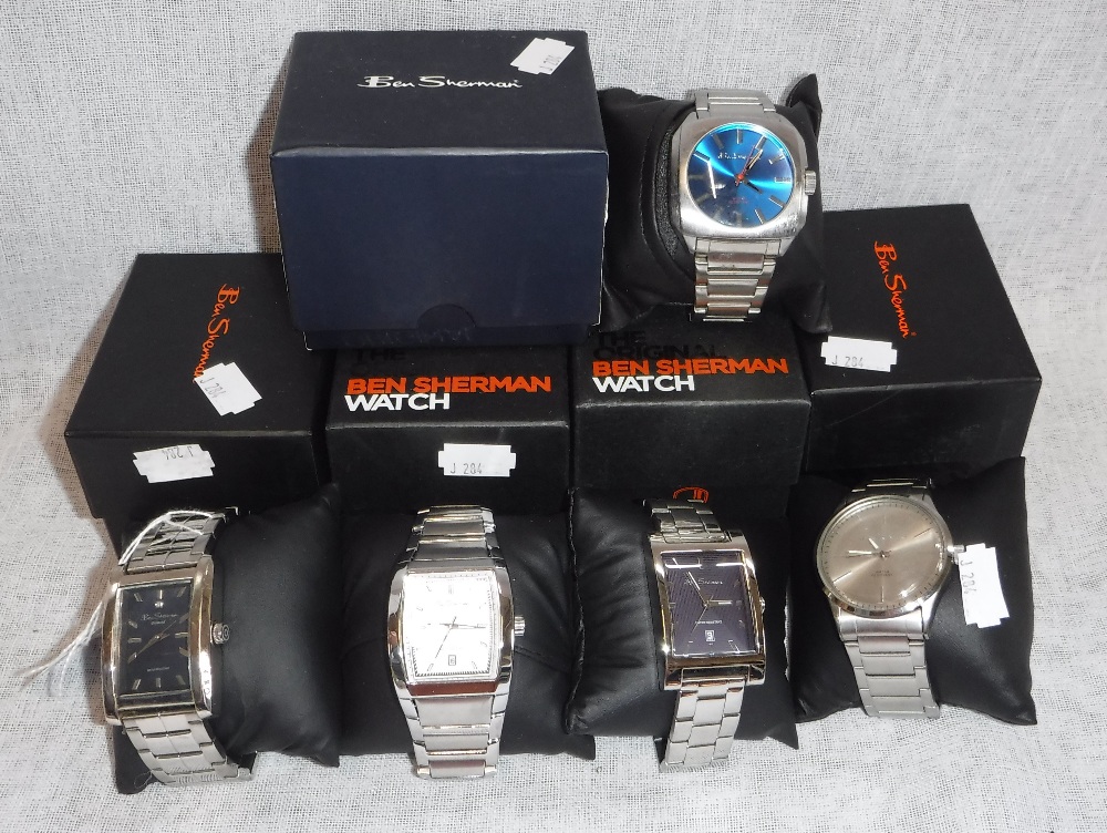 A COLLECTION OF FIVE BEN SHERMAN WRISTWATCHES in original presentation boxes