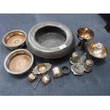 A QUANTITY OF ASSORTED METALWARE including napkin rings and other items