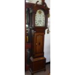 A 19TH CENTURY OAK AND MAHOGANY LONGCASE CLOCK, the painted dial inscribed 'Boston' (maker's name