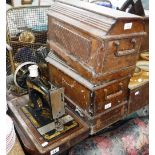 A VICTORIAN SINGER SEWING MACHINE in oak case, one other similar (2)