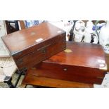 A VICTORIAN MAHOGANY WRITING BOX with velvet-lined slope and one other similar (2)