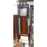 A 19TH CENTURY OAK AND CROSSBANDED LONGCASE CLOCK the eight day movement with painted dial signed '