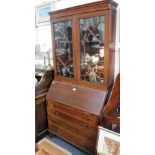 AN EDWARDIAN MAHOGANY BUREAU BOOKCASE, 36" wide