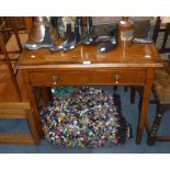 A GEORGE III MAHOGANY SIDE TABLE fitted a single drawer, 32" wide