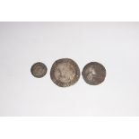 AN ELIZABETH I SHILLING, a Charles II Four Pence and a James I Sixpence (3)