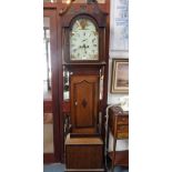 A 19TH CENTURY OAK AND MAHOGANY LONGCASE CLOCK, the painted dial inscribed 'Boston' (maker's name