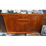 A REPRODUCTION YEW WOOD SIDEBOARD with column decoration, 60" wide