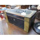 A VINTAGE STEEL CASH BOX 'HEWSON MANFC CO 1917' with black japanned and gilt decoration