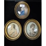 A GEORGE III PAINTED PORTRAIT MINIATURE ON PAPER of a gentleman in profile and two other similar