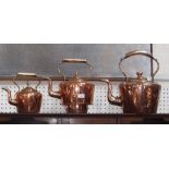 A LARGE 19TH CENTURY COPPER KETTLE, another smaller and a 'hob' kettle (3)