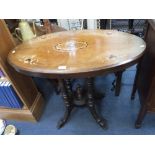 A VICTORIAN WALNUT OCCASIONAL TABLE, with an oval top, 34" wide