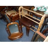 A VICTORIAN MAHOGANY DRESSING MIRROR, a beech towel rail and a small nest of tables (3)