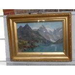 G WRIGHT: 'Fjaerland Fjord, Norway', dated 1902, oil on canvas in heavy gilt frame